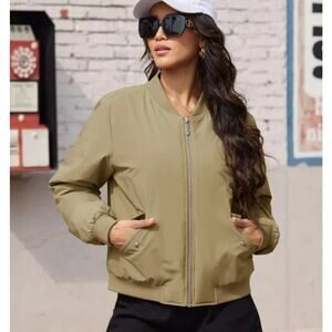 Tommy Hilfiger Women Olive Green Silky Bomber Size XL Flight Jacket Military Y2K